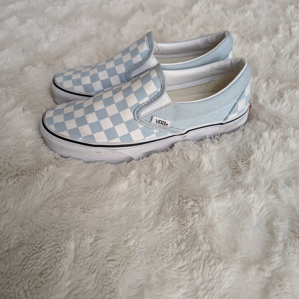Vans Blue and White Checkered Slip-On Shoes - Picture 4 of 7